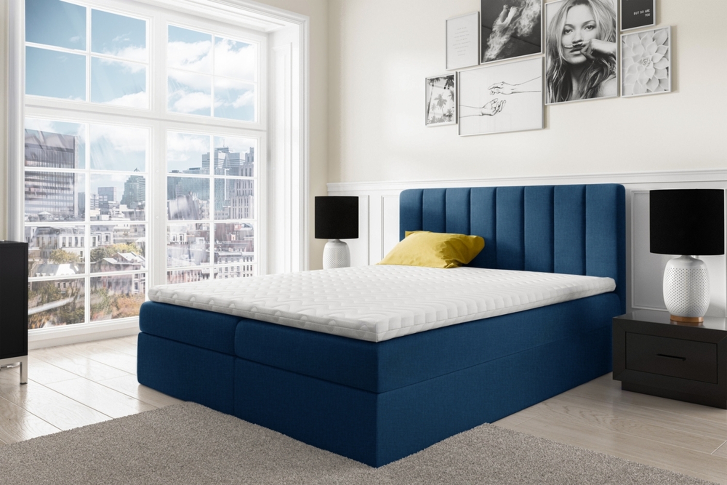 99rooms Arcelia Boxspringbett Strukturstoff INARI Blau 120 x 200 cm Bild 1