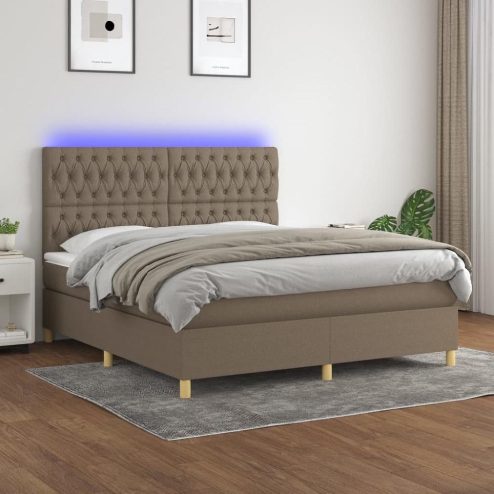 vidaXL Boxspringbett mit Matratze & LED Taupe 160x200 cm Stoff 3135689 Bild 1