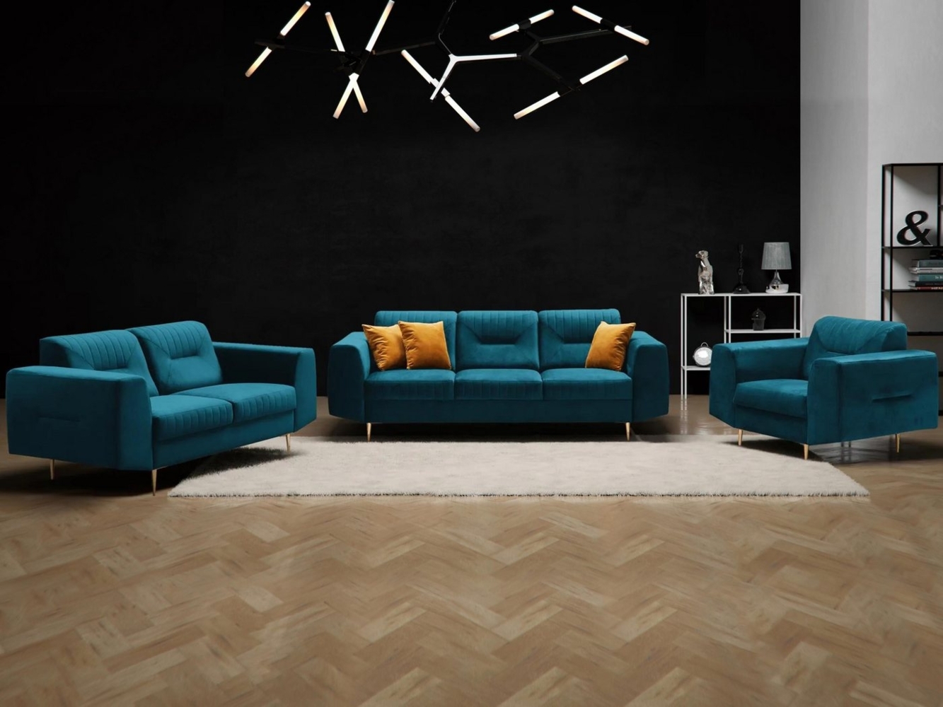Beautysofa Polstergarnitur VENEZIA Die Lieferung beinhaltet Beiträge zur Wohnung, (Sessel + 2-Sitzer Sofa + 3-Sitzer Sofa im modernes Design), mit Metallbeine, Couchgarnituren aus Velours Bild 1