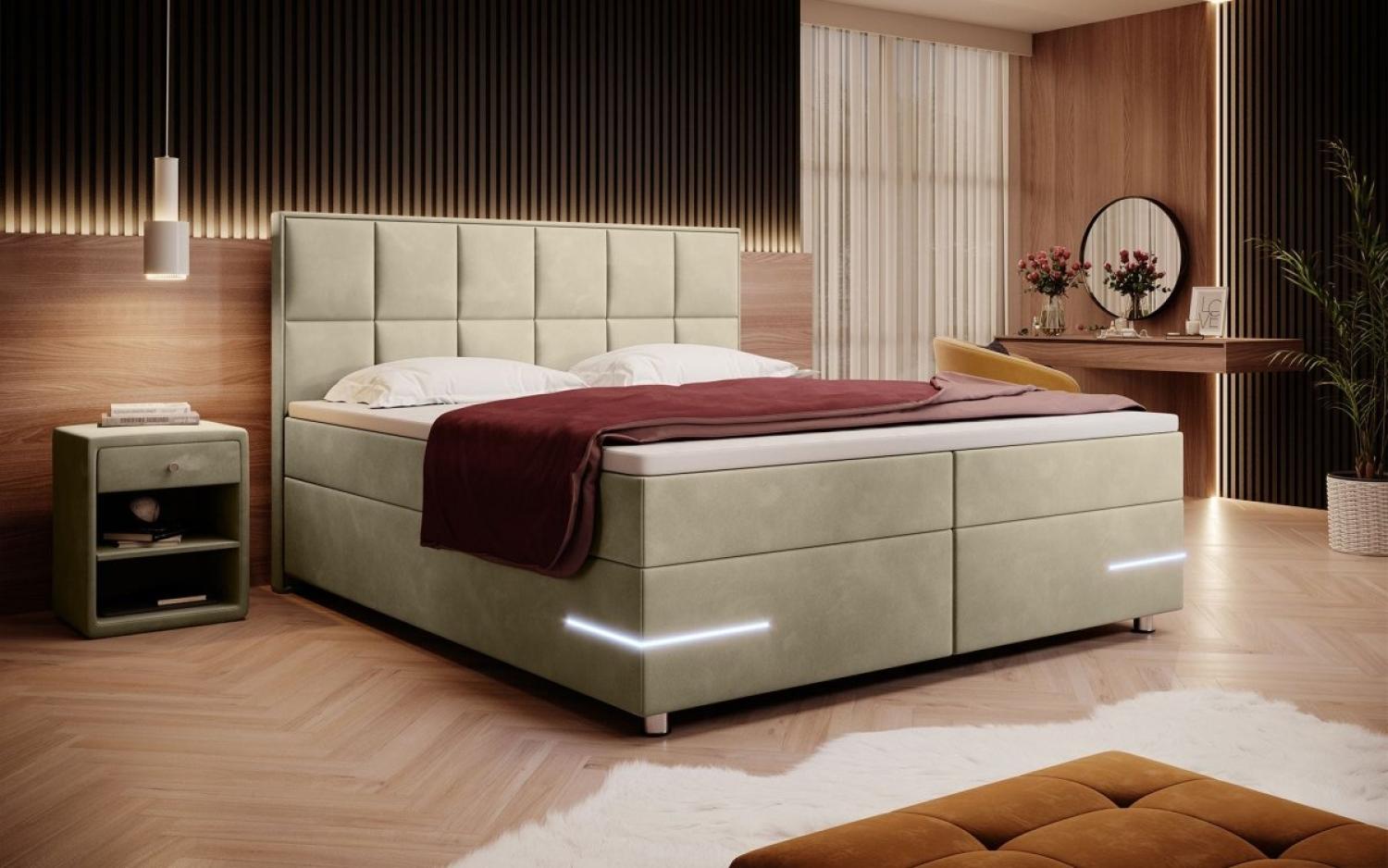 Boxspringbett Lea mit LED (Samt) 140x200 Beige H2 Bild 1