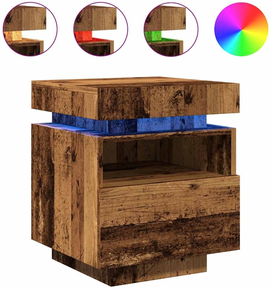 vidaXL Nachttische mit LED-Leuchten 2 Stk. Altholz-Optik 40x39x48,5 cm 857659 Bild 1