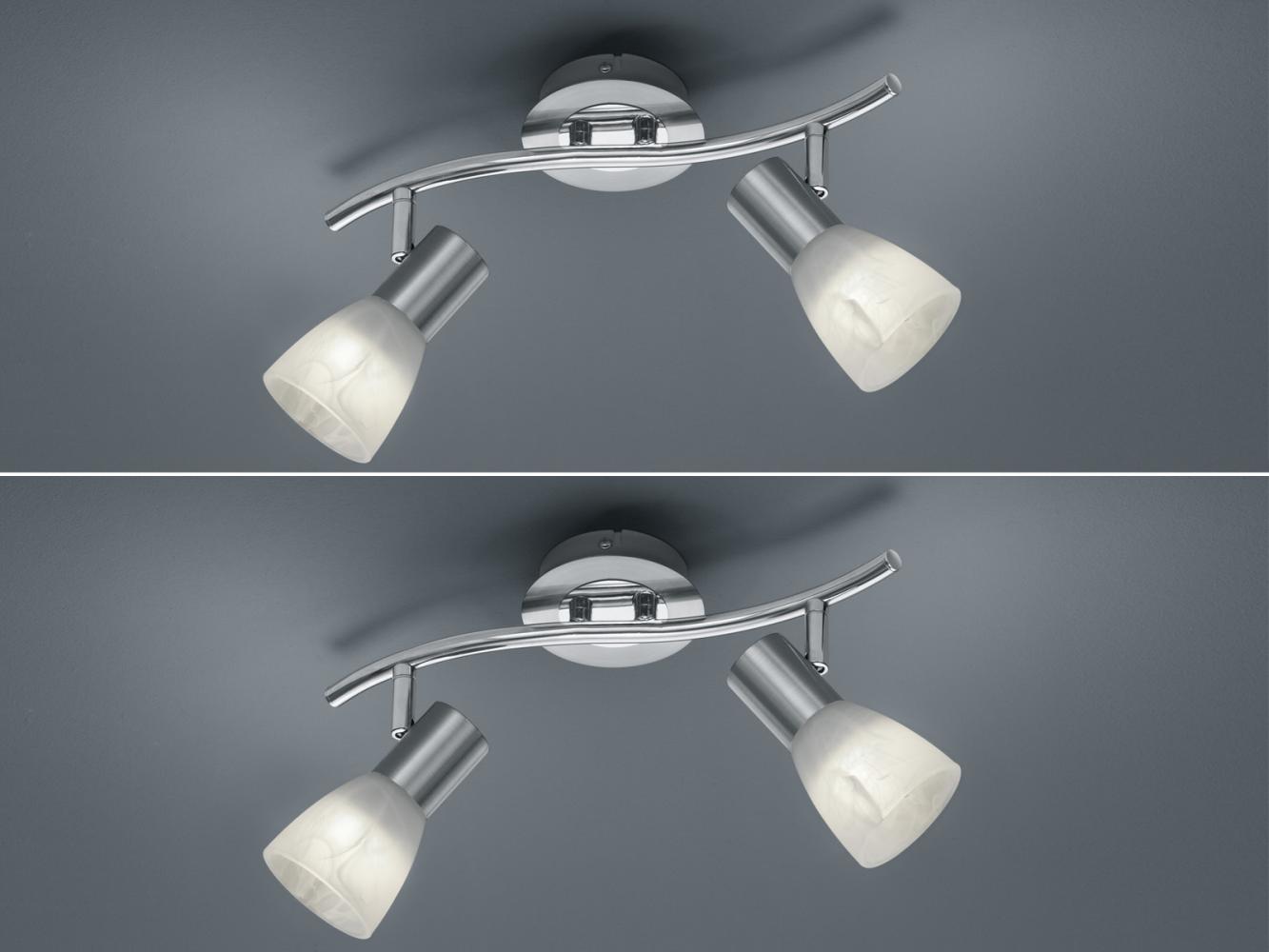2er SET 2-flammige Deckenstrahler Silber, Glasschirme schwenkbar Breite 33cm Bild 1