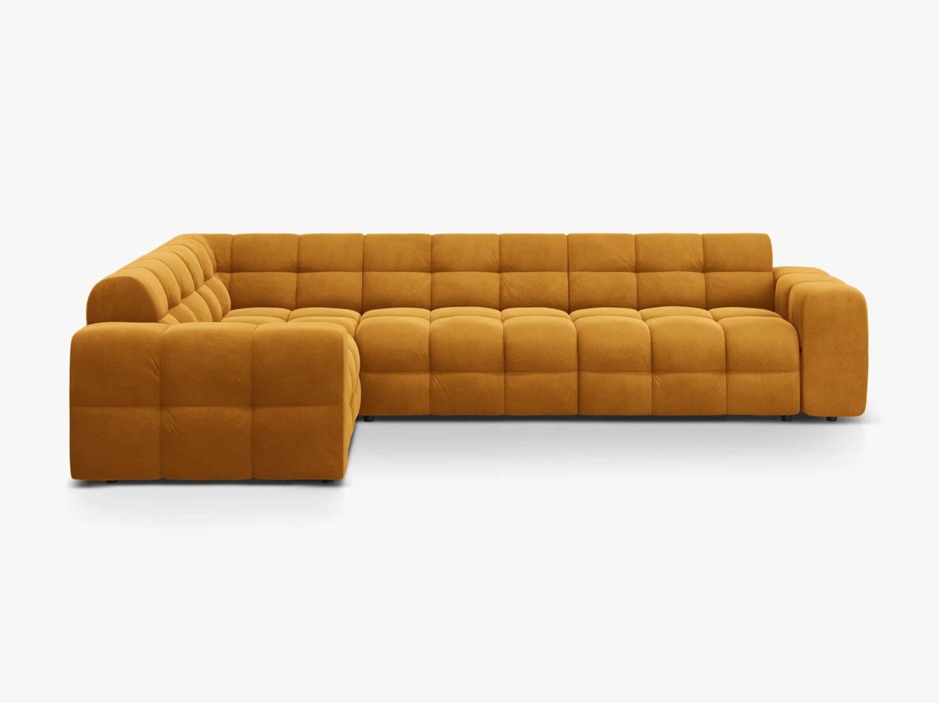 Micadoni Ecksofa Kendal 6-Sitzer Links Samt Senf Buchenholz schwarz Bild 1