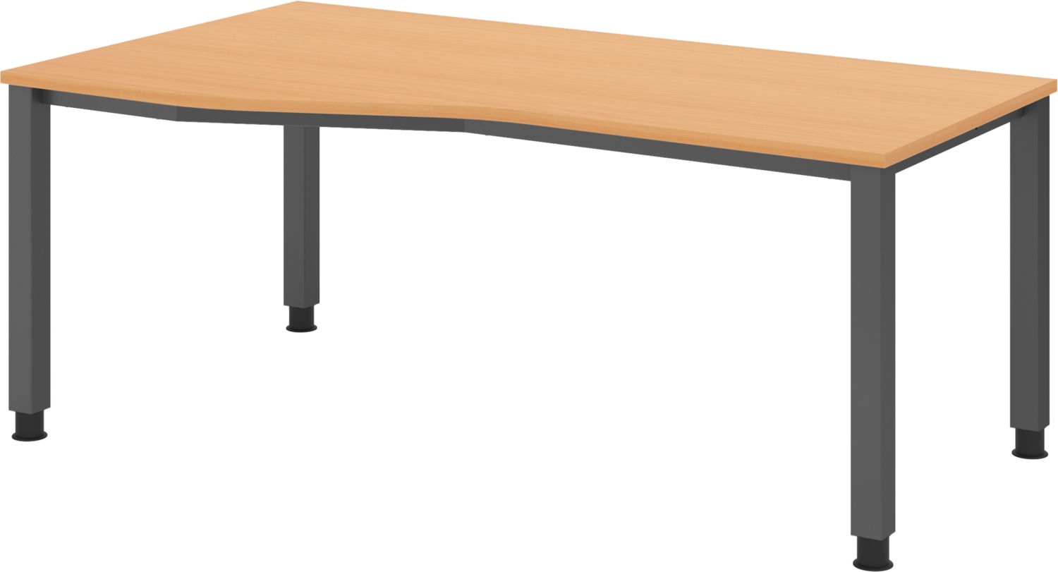 bümö manuell höhenverstellbarer Schreibtisch 180x100 cm in Buche, Metall-Gestell: Graphit - PC Tisch höhenverstellbar & belastbar bis 140 kg, Büro- und Computertisch groß, QS-18-6-G Bild 1