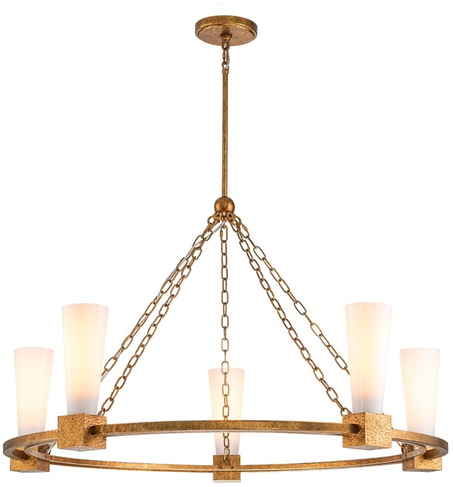 Elstead Lighting Kristy Kronleuchter 5-flammig Antik Gold Opalglas Bild 1