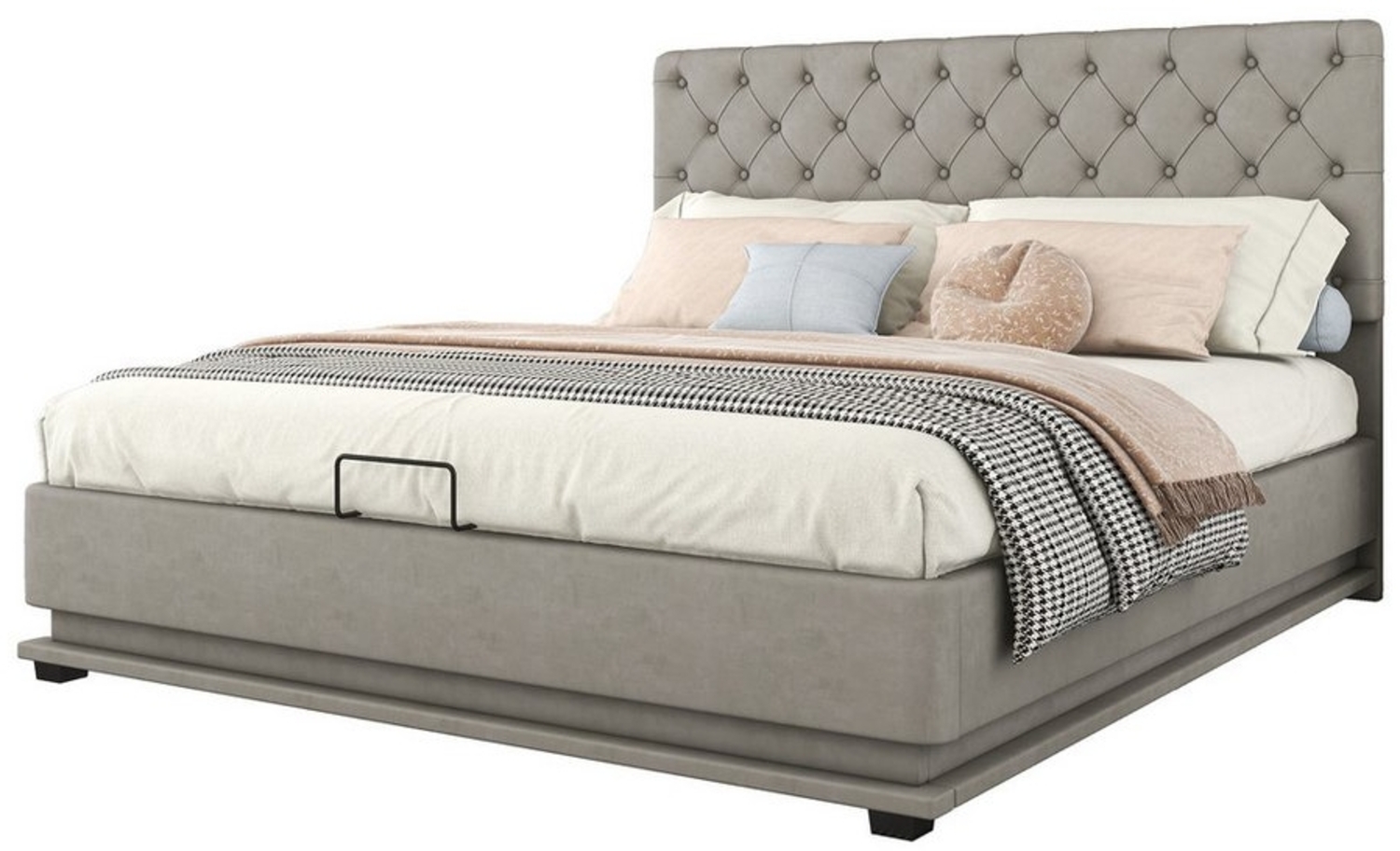 HAUSS SPOLE Polsterbett Doppelbett LED-licht Polsterbett Funktionsbett Bettrahmen Holzbett (Stauraumbett mit Hydraulisch, Bettkasten & Lattenrost-Bezug, Verstellbares Kopfteil,Grau, 140x200cm) Bild 1