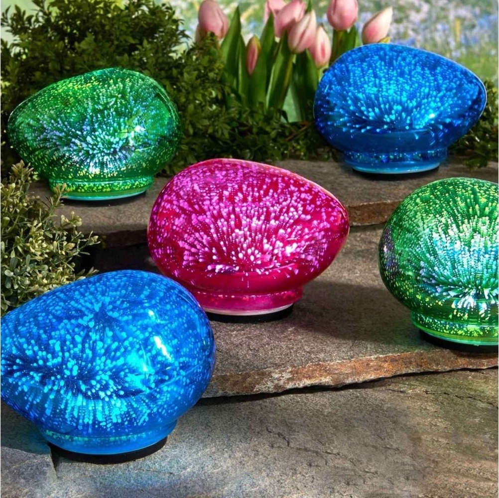 HAC24 LED Dekolicht 3er Set LED Leuchtsteine Dekostein Bodenleuchte Gartenleuchten, LED fest integriert, Klatweiß, Glas 17 x 14,5 cm Batteriebetrieben Bild 1