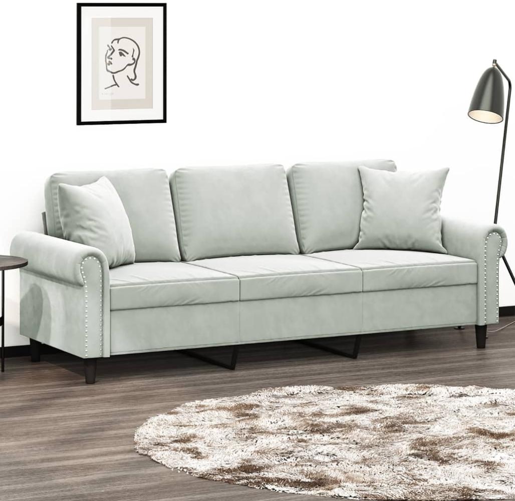 vidaXL 3-Sitzer-Sofa mit Zierkissen Hellgrau 180 cm Samt 3200955 Bild 1