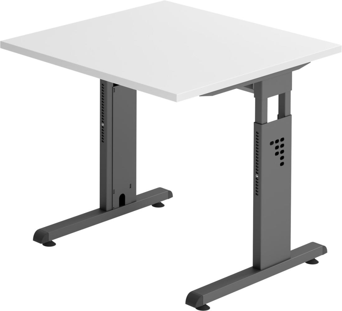 bümö® Schreibtisch O-Serie höhenverstellbar, Tischplatte 80 x 80 cm in weiß, Gestell in graphit Bild 1