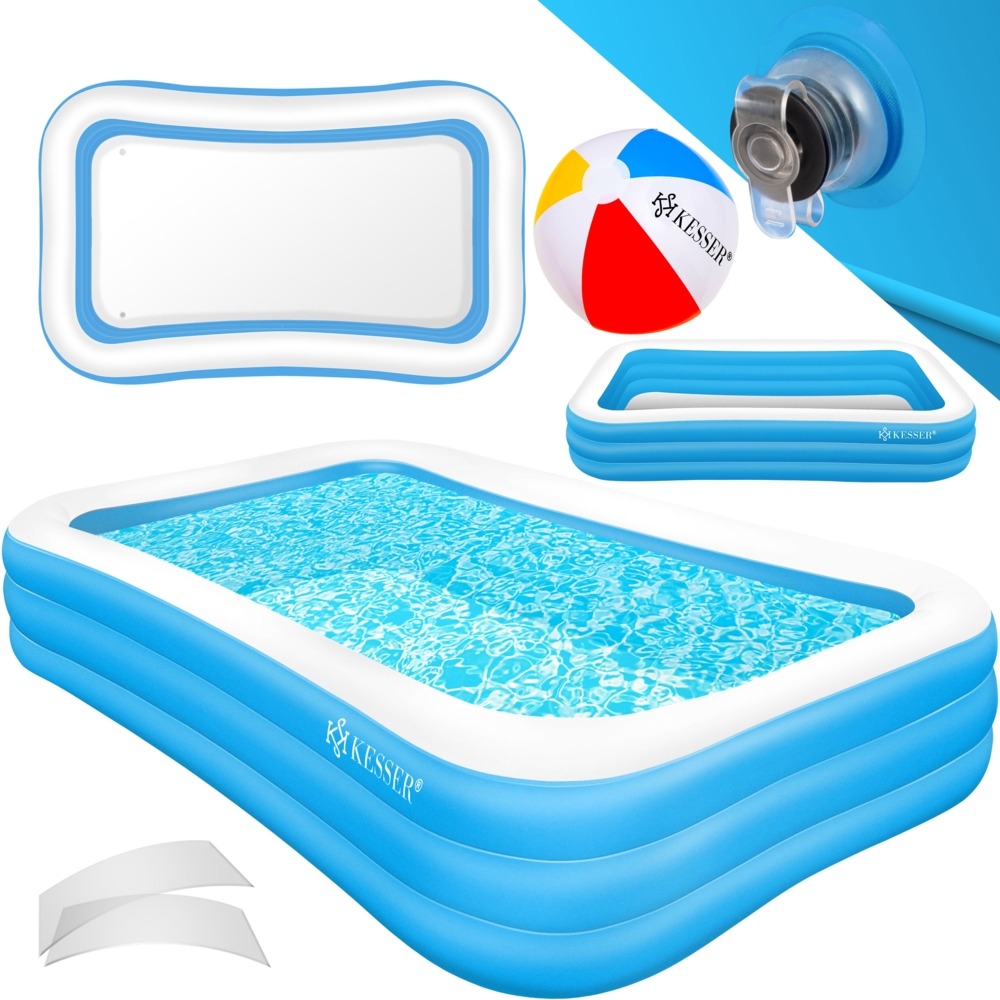 KESSER® Aufblasbarer Pool Familienpool für Kinder und Erwachsene Gartenschwimmbad Familienschwimmbad Sommer Planschbecken Füllmenge Kinderfreundlich Entwässerungslöcher Hellblau, 3 Meter Bild 1