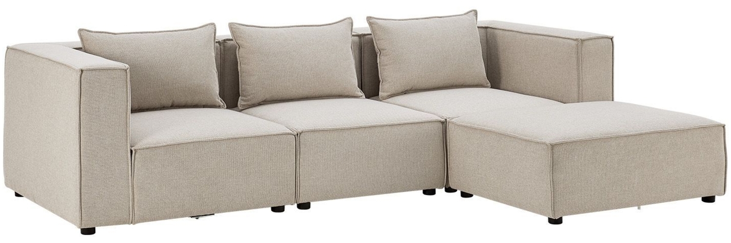 Juskys modulares Sofa Domas L - Couch für Wohnzimmer - 3 Sitzer - Ottomane, Armlehnen & Kissen - Ecksofa Eckcouch Ecke - Garnitur Stoff Beige Bild 1