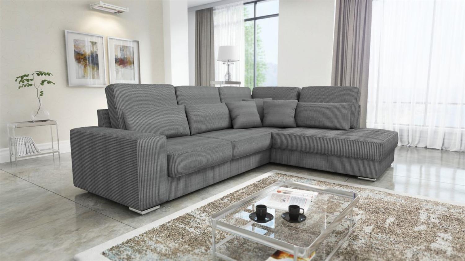 Ecksofa Sofa NEVIO XL Stoff Scala Grau Ottomane Rechts Bild 1