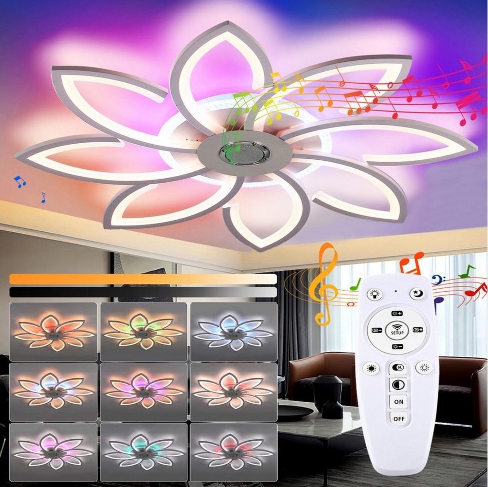oyajia Deckenleuchte LED Deckenlampe mit Bluetooth Lautsprecher, RGB Hintergrundbeleuchtung, LED fest integriert, Warmweiß, Naturweiß, Kaltweiß, Dimmbar mit Fernbedienung, für Schlafzimmer Wohnzimmer Kinderzimmer Bild 1