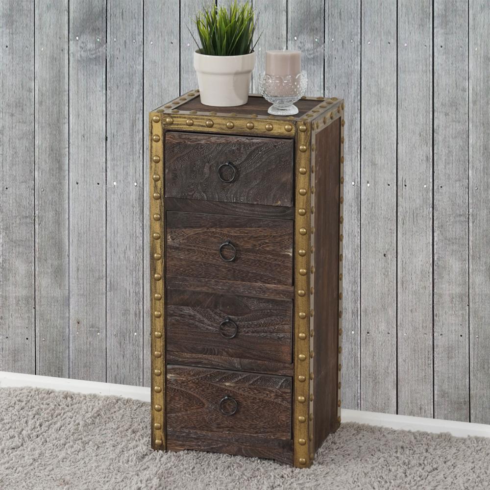 Kommode 'Duran', 4 Schubladen 70 x 33 x 26 cm Shabby-Look Vintage ~ braun Bild 1
