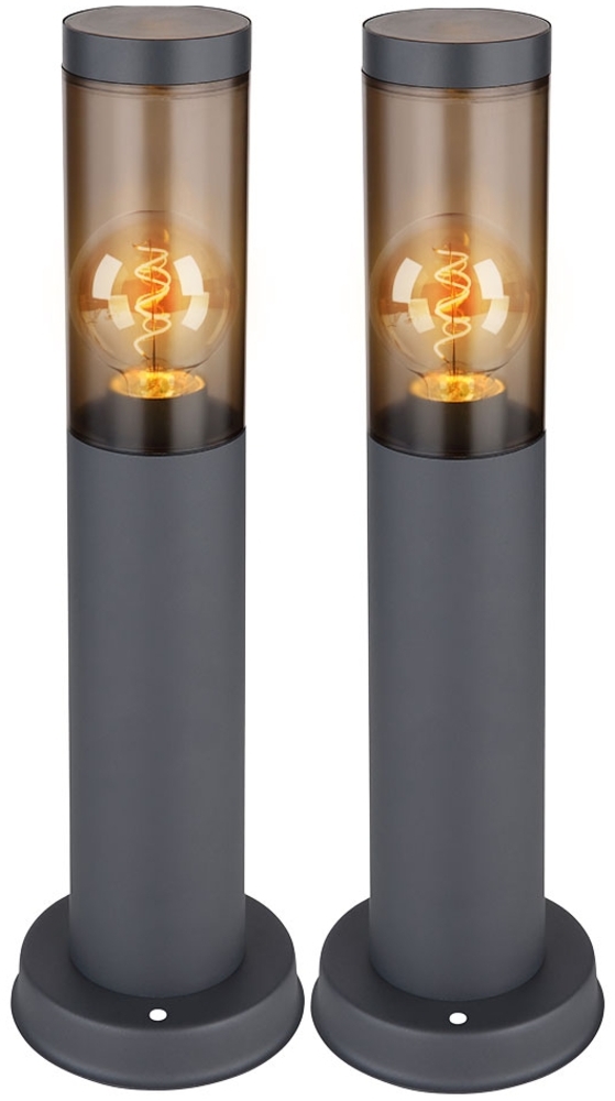 2er Set Sockelleuchte, Edelstahl, anthrazit, rauch, H 45 cm Bild 1