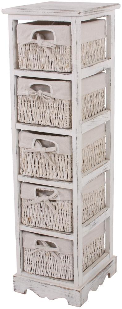 Regal Kommode mit 5 Korbschubladen 90x25x28cm, Shabby-Look, Vintage ~ weiß Bild 1