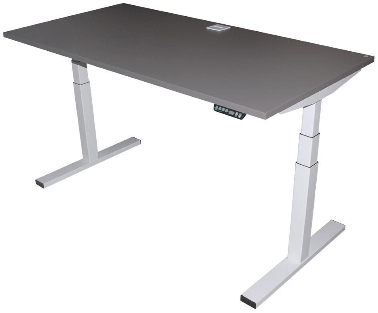 'E10' Schreibtisch höhenverstellbar, grau/ weiß, 160x62-130x80 cm Bild 1