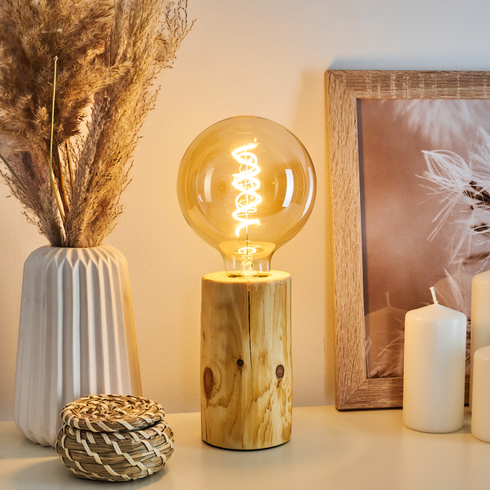 hofstein Tischleuchte »Pontinvrea« moderne Tischlampe aus Holz in Natur/Schwarz, ohne Leuchtmittel, m. An-/ & Ausschalter, Retro/Vintage-Leuchte, E27, m. Lichteffekt Bild 1