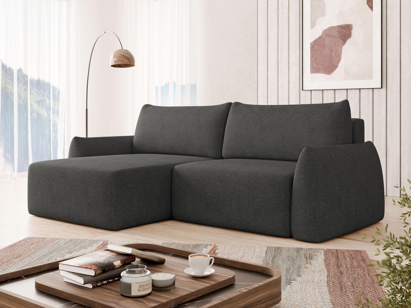 Ecksofa Faselo mit Bettkasten und Schlaffunktion (Farbe: Soft Plüsch 21) Bild 1