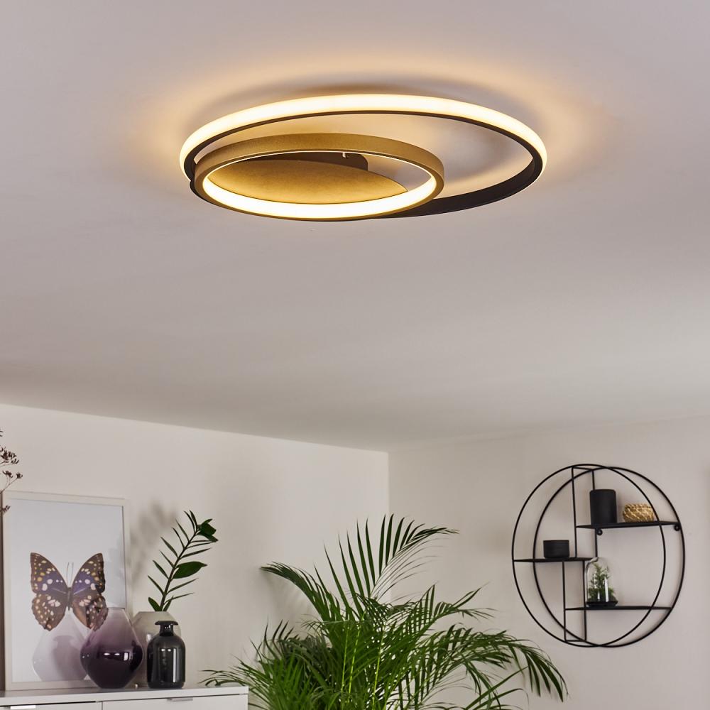 »Longa« dimmbare Deckenlampe aus Metall und Kunststoff in Schwarz/Gold/Weiß, runde Zimmerlampe mit Fernbedienung, 1 x LED 36 Watt, 3000-6000 Kelvin, 90-900 Lumen Bild 1