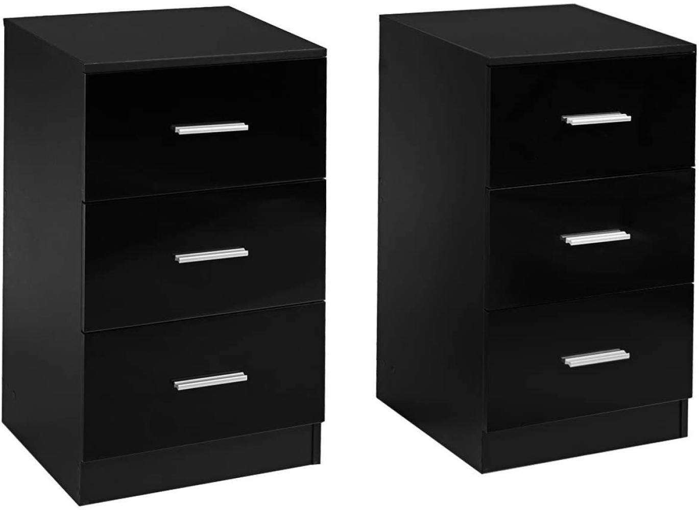 COSTWAY Nachttisch (2-St), mit 3 Schubladen, 37 x 34 x 66,5 cm, schwarz Bild 1