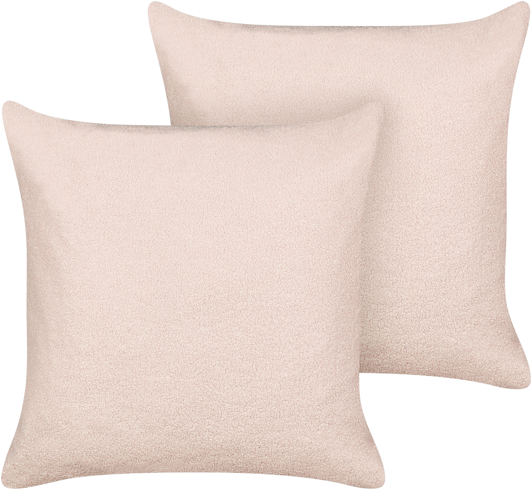 Kissen 2er Set LEUZEA Bouclé 60 x 60 cm Kein Muster Pastellrosa Bild 1