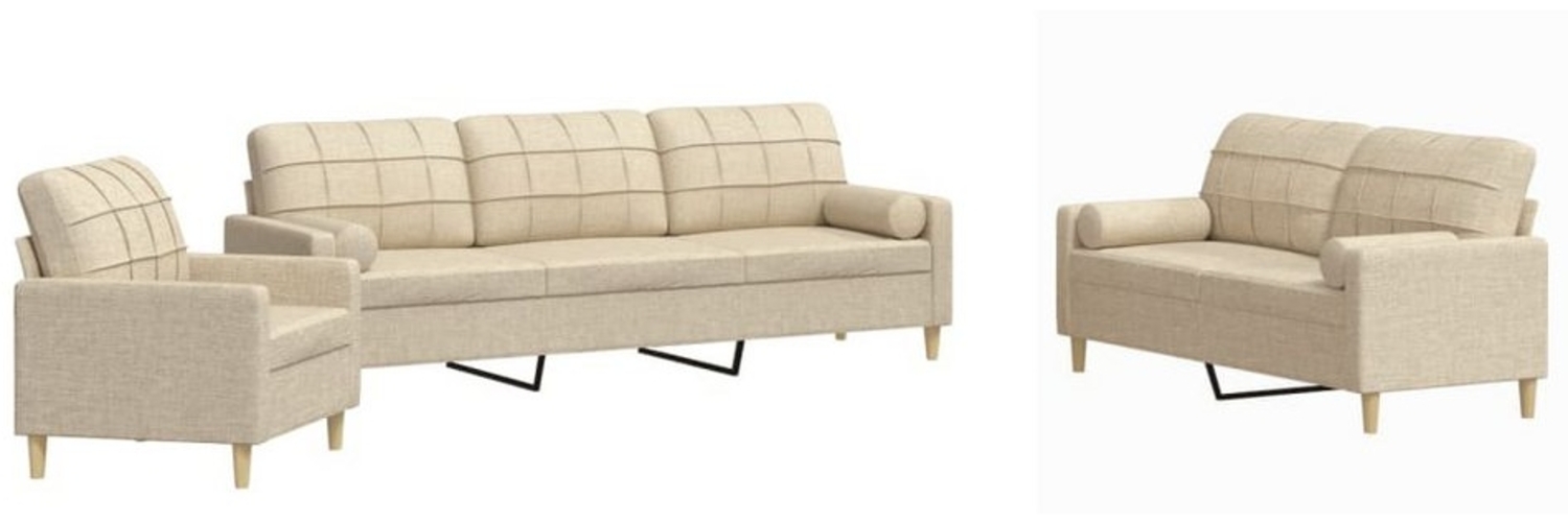 vidaXL Sofa 3-tlg. Sofagarnitur mit Dekokissen Creme Stoff Bild 1