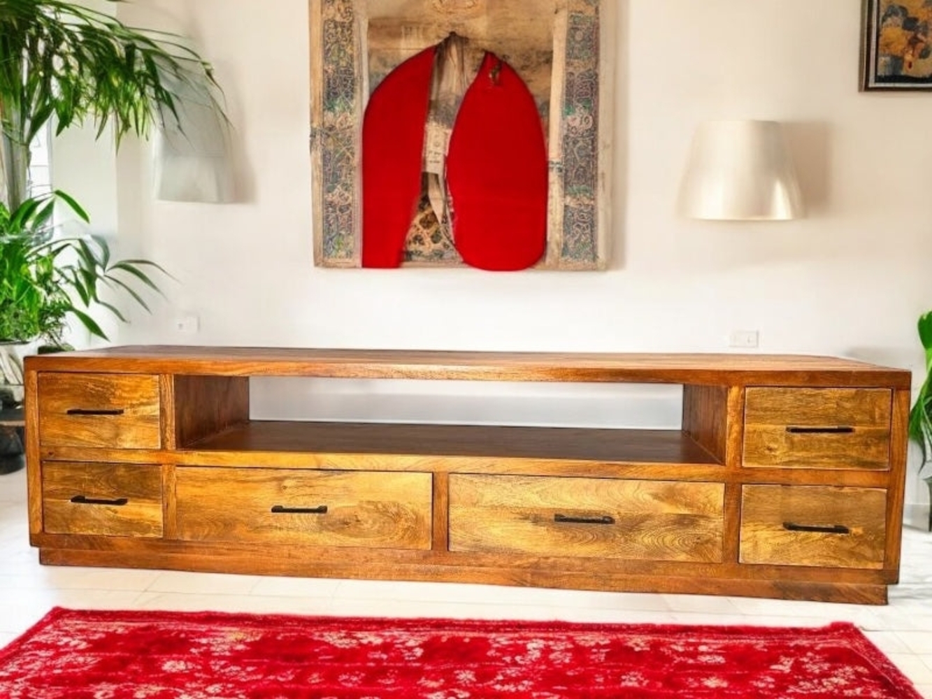 Mango Lowboard Sideboard Schrank Mangoholz Massivholz Indien Kastanienbraun Naturholz Kolonialstil Asien Asiatisch Rustikal Regal Holzregal Fernost Bild 1