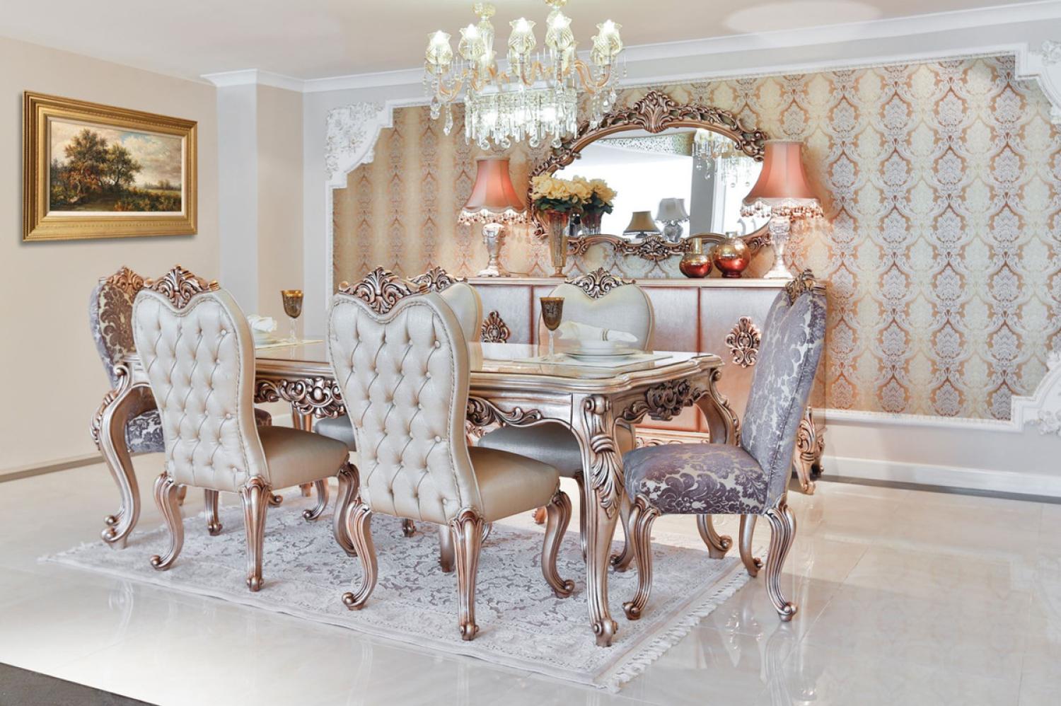 Casa Padrino Luxus Barock Esszimmer Set - 1 Esstisch & 6 Esszimmerstühle - Esszimmermöbel im Barockstil - Edel & Prunkvoll Bild 1