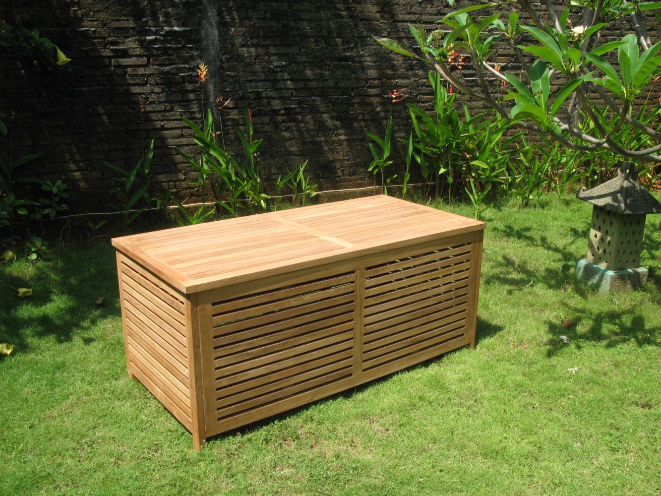 Premium Teak Gartenbox Verstauraum Gartenablage Teakholz offene Lattung groß Bild 1