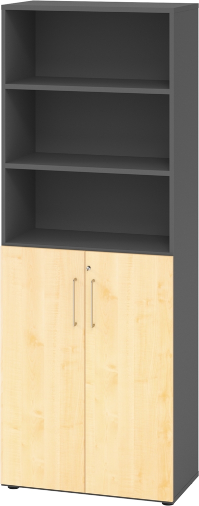 bümö Aktenregal & Schrank abschließbar, Büroschrank Regal Kombination Holz 80cm breit in Graphit/Ahorn - abschließbarer Schrank für's Büro & Arbeitszimmer, Büro Möbel Ordnerschrank, 968T3-G-3-BS Bild 1