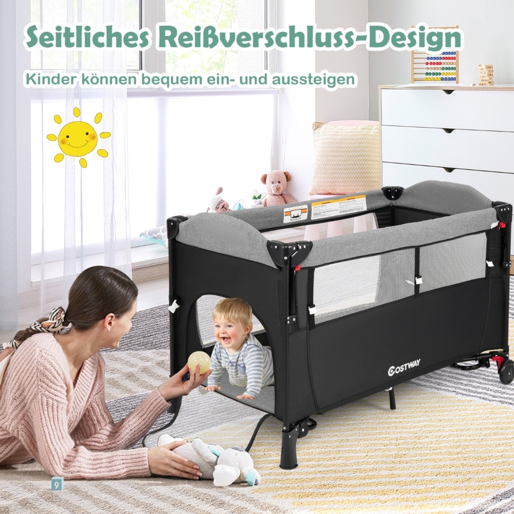 Wandelbares 5-in-1-Babybett mit Wickeltisch & Aufbewahrungstasche Schwarz Bild 1