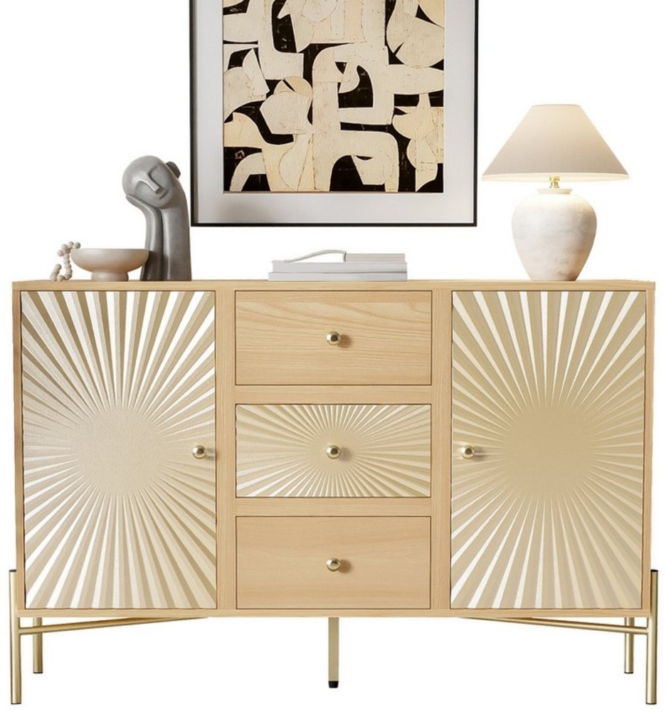 HAUSS SPOLE Sideboard 2-türiger Schrank mit 3 Schubladen und einzigartigem Design holzfarbe (Hoher Schrank,Kommode mit Metallbeine, 1 St, 2 Türen, 3 Schubladen), mit Soft-Close-Dämpfungsscharnieren Bild 1