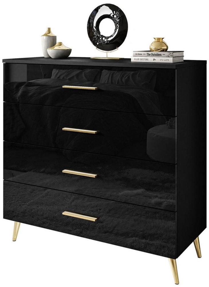 Lookway Kommode AURA 4S Schwarz mit Schubladen und Griffe Bild 1