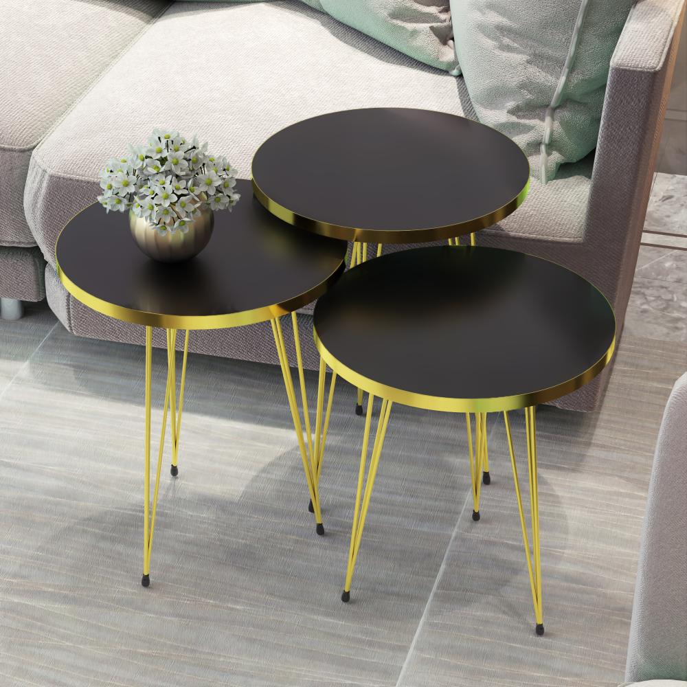 Satztisch Skibby im 3er Set Schwarz / Gold [en. casa] Bild 1