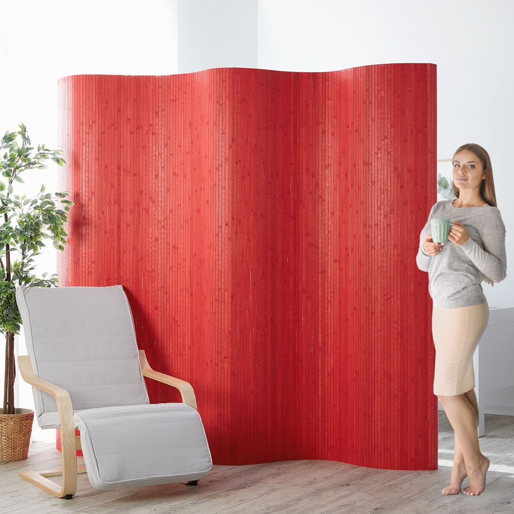 Homestyle4u Paravent Raumteiler, Bambus, rot, 250 x 0,3 x 200 cm (BxTxH) Bild 1