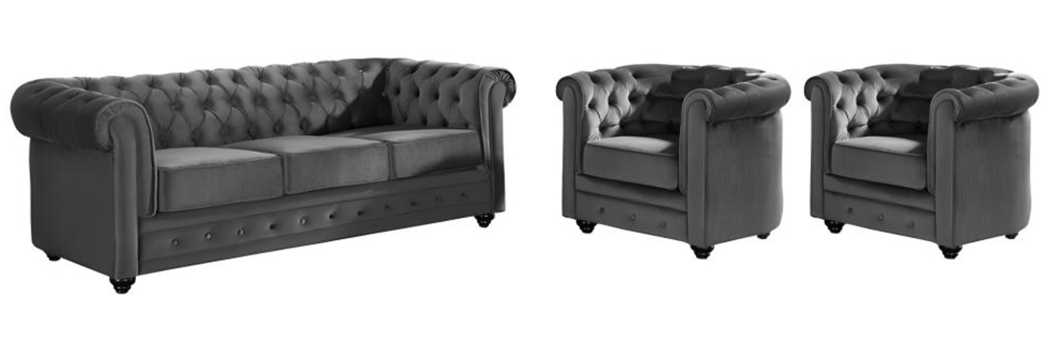 Vente-unique - Couchgarnitur 3+1+1 - Samt - Anthrazit - CHESTERFIELD Bild 1