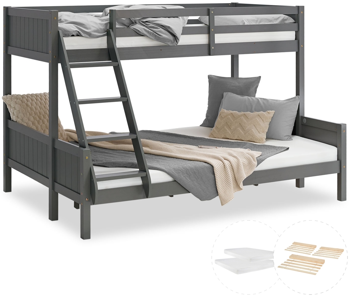 Kinderbett mit 2 Matratzen Etagenbett, Grau Holz, 90x200 und 140x200 Bild 1