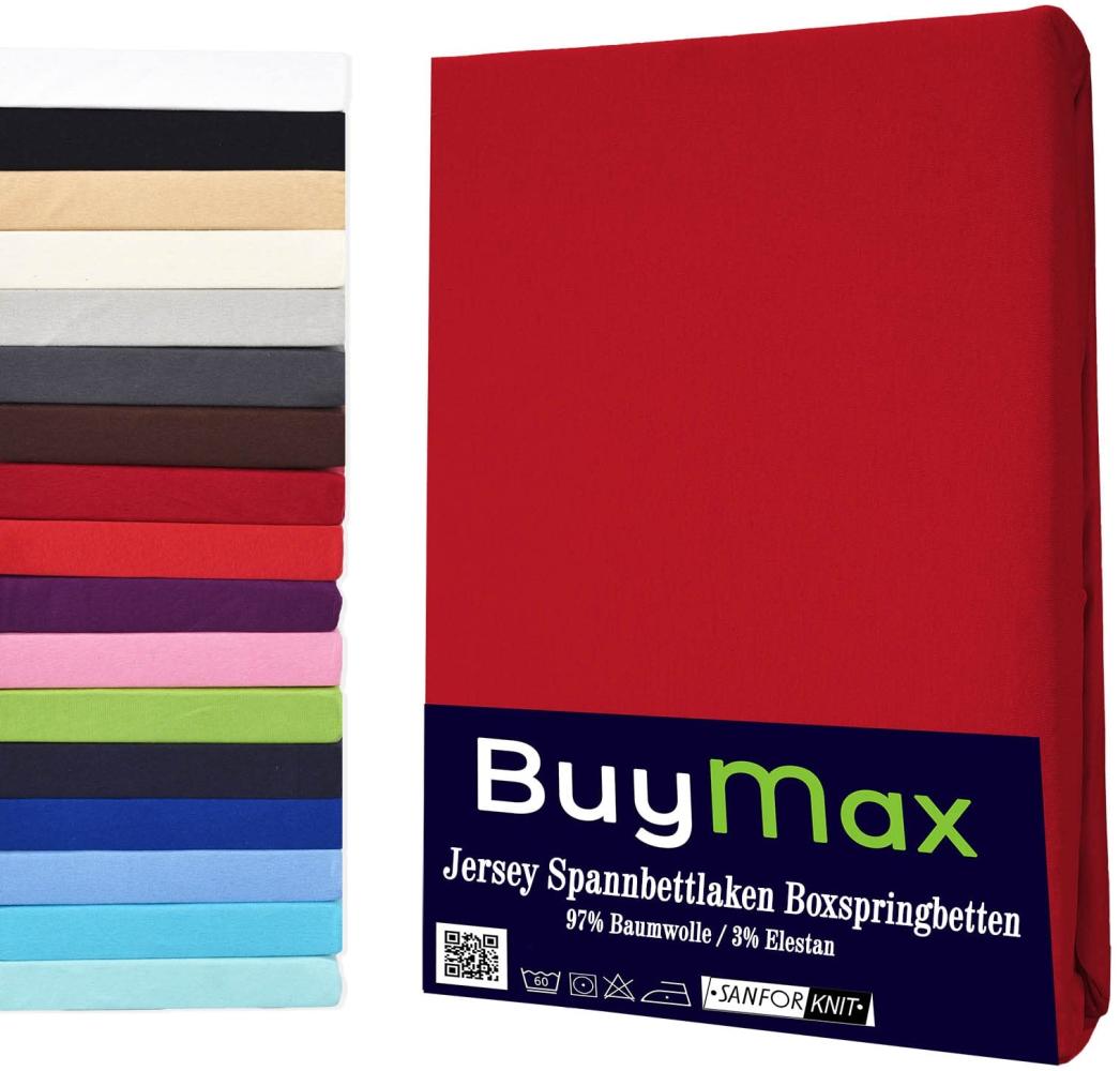 Buymax Spannbettlaken Stretch 140x200-160x220 cm für Wasserbetten und Boxspringbetten Bettbezug für Matratzen bis 35 cm Matratzenhöhe, Rot Bild 1