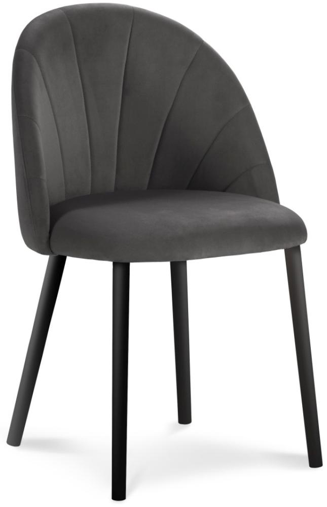 Micadoni Samtstoff Stuhl Ventura | Bezug Dark Grey | Beinfarbe Black Wood Bild 1