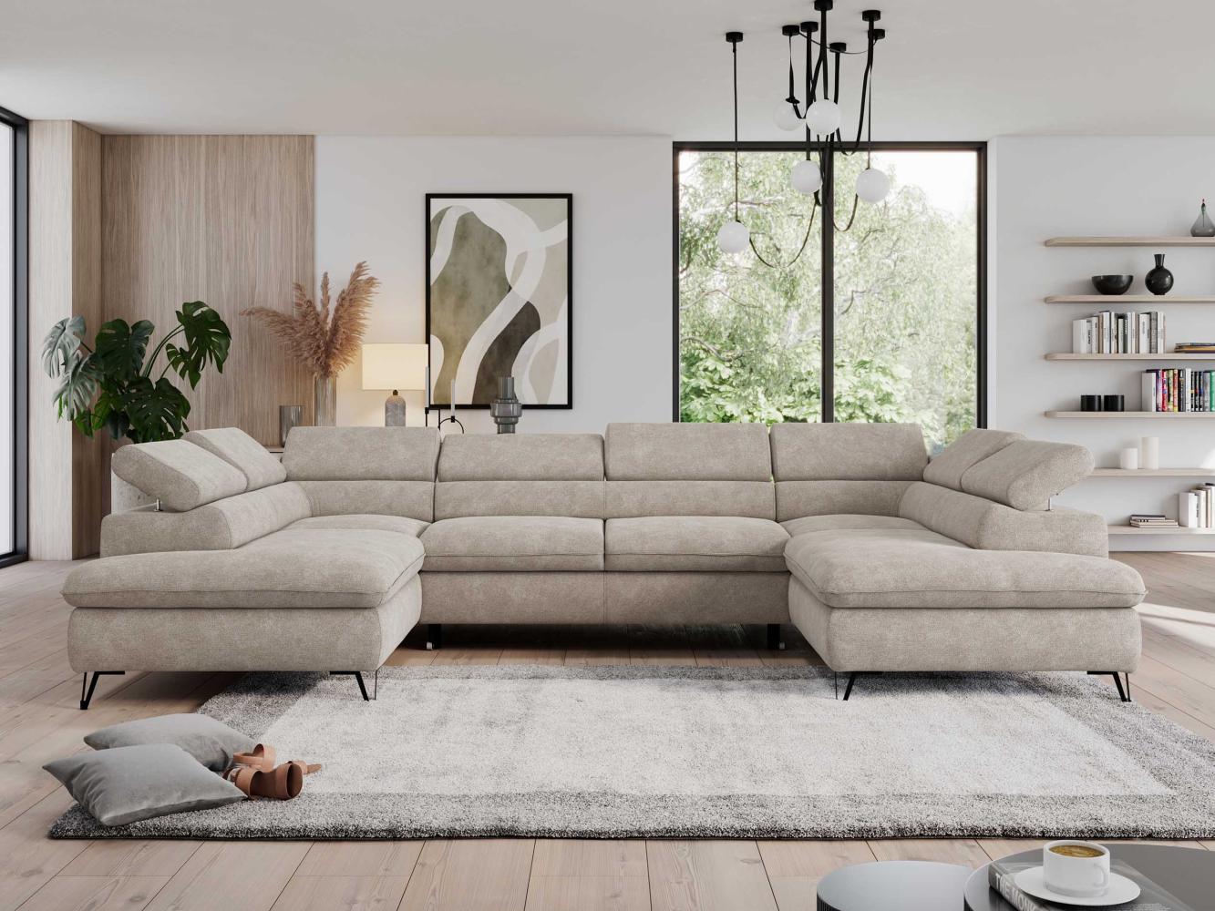 Mks Möbel 'Pedro U-Form' Ecksofa mit Schlaffunktion und verstellbaren Kopfstützen, Beige, Stoff Bild 1