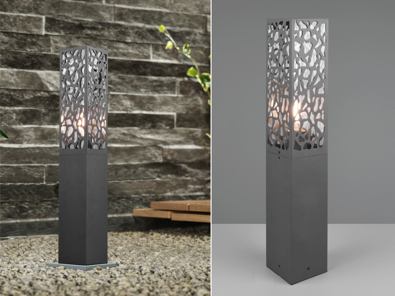 LED Sockelleuchte eckig Edelstahl in Anthrazit, Höhe 60cm, IP44 Bild 1