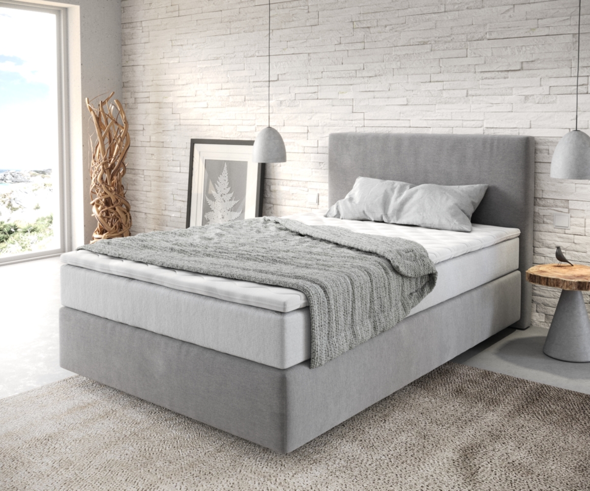 Boxspringbett Dream-Well 120x200 cm Mikrofaser Grau mit TFK Matratze und Visco Topper Bild 1
