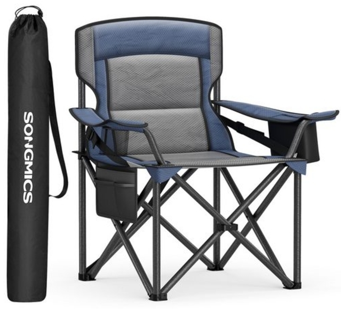 SONGMICS Campingstuhl, Klappstuhl mit Getränkehalter, Angelstuhl, Schaumstoffpolsterung, klappbar, bis 205 kg belastbar, Outdoor-Stuhl, hohe Rückenlehne, hafenblau GCBDE066Q01 Bild 1