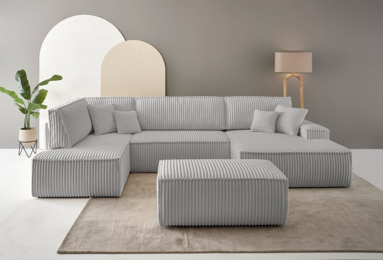 andas Wohnlandschaft FINNLEY U-Form XXL 329 cm, Schlafsofa, Schlaffunktion m. Bettkasten, (194/139 cm), Bouclé, Struktur und Cord Bild 1