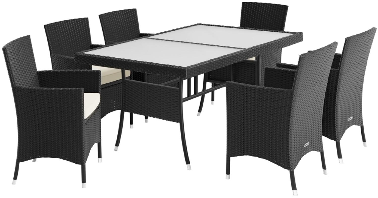 Casaria Poly Rattan Sitzgruppe Nizza 6 Gartenstühle 5cm Auflagen Tisch 150x90cm Gartenmöbel Sitzgarnitur Garten Set Schwarz Bild 1