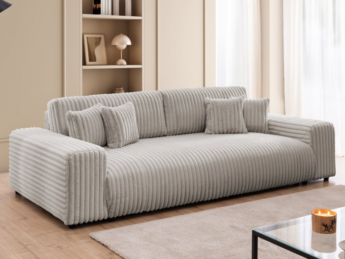 S-Style Möbel Schlafsofa Mollis mit Bettkasten aus Plüschcord, mit Wellenfederung Bild 1