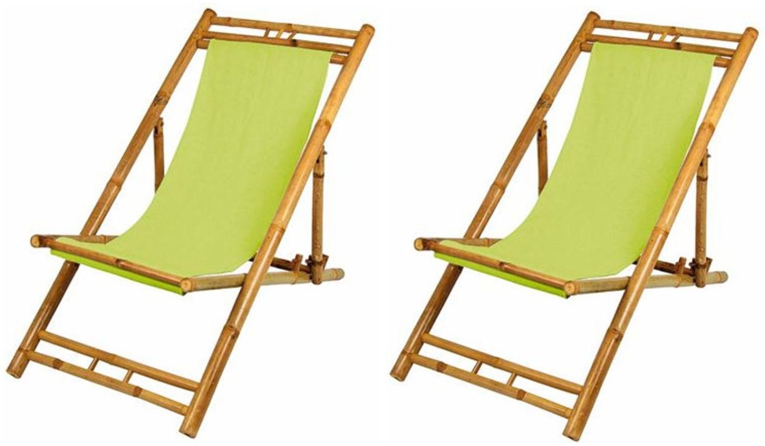 2x Bambus Relax Liegestuhl Grün Strandstuhl Terrassenliege Gartenstuhl 60x135cm Bild 1