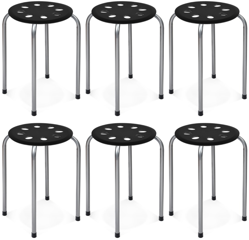 6er-Pack Stapelbare Metallhocker Runder Sitz Hocker 30 x 30 x 44,5 cm Schwarz + Silber Bild 1