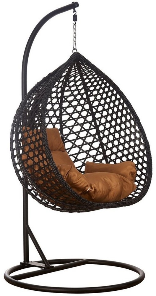 RAMROXX Hängesessel Hängesessel Style XXL Rattan Korb Schwarz mit Relaxkissen Braun Bild 1